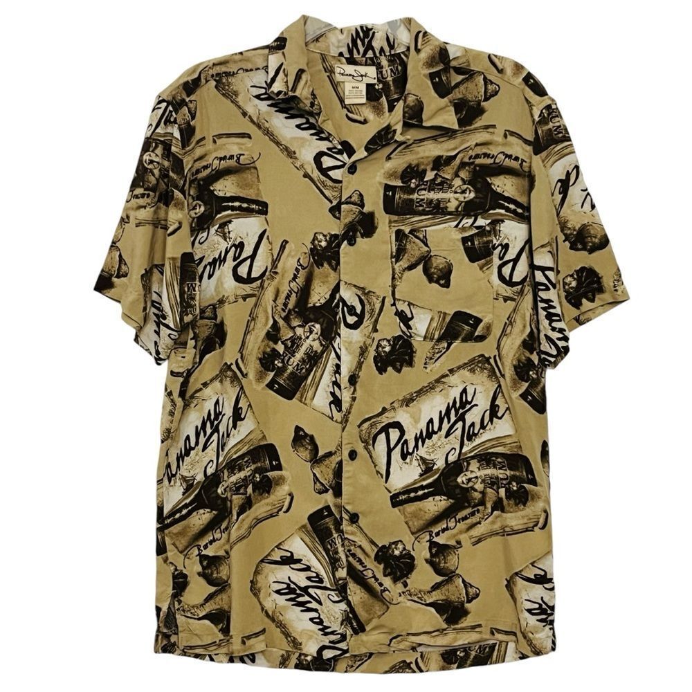 Vtg 90s Panama Jack Men’s Shirt Hawaiian Tan Button up Short Sleeve M - Picture 2 of 9